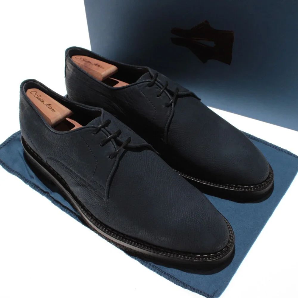 Di Bianco NWD Soverato Lace Up Derby Dress Shoes Size 9 in Navy Blue Leather